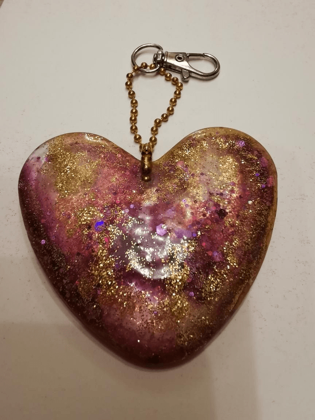 Porte clé Cœur rose doré 