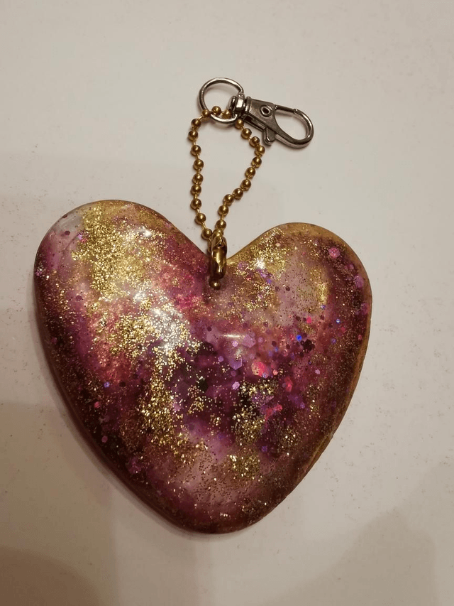 Porte clé Cœur rose doré 
