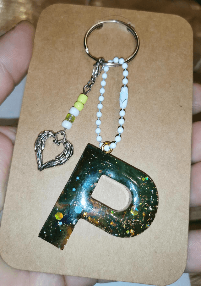 Porte clé Lettre P breloque cœur 